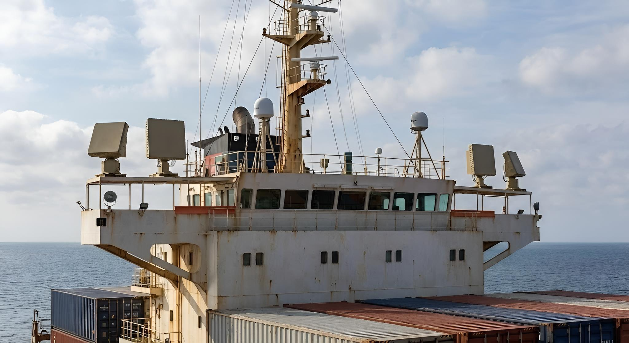 Mercante con antenas antidrones